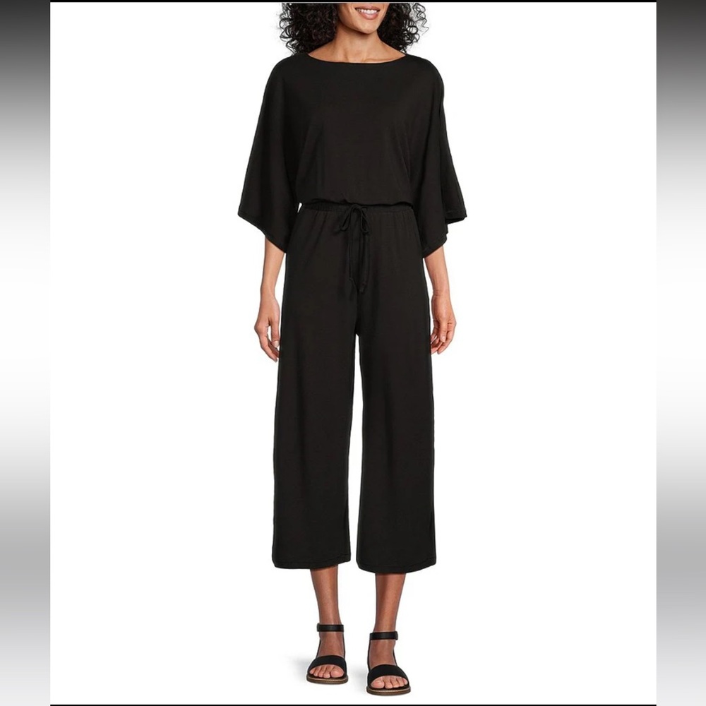Westbound Crew Neck 3/4 Sleeve Tie Front Jumpsuit